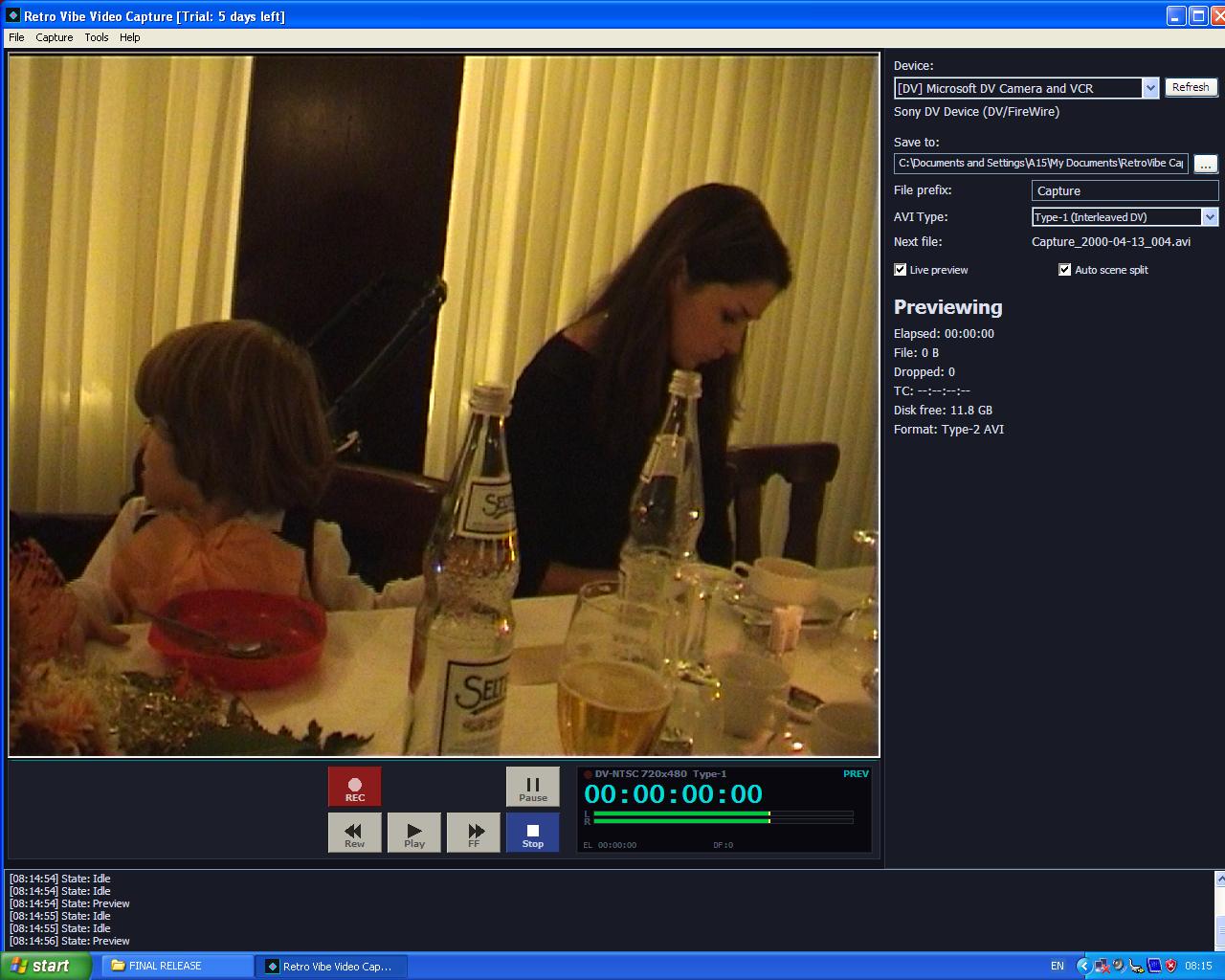 Retro Vibe Video Capture software interface — video capture software for digitizing tapes